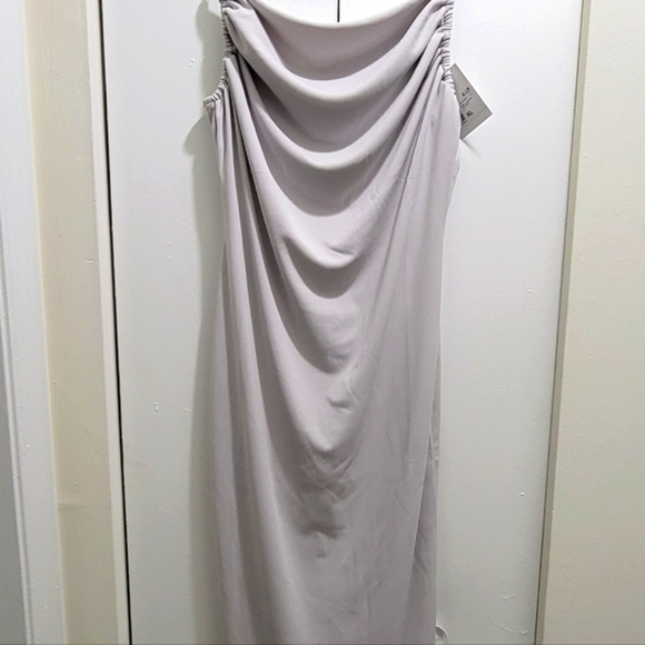 S O L D Gray Cowl Neck Ruched Spaghetti Strap Midi Dress size XL - Picture 6 of 12